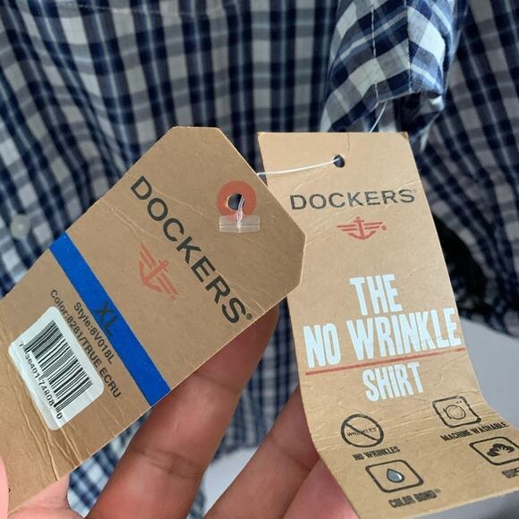 NWT Docker's Men Classic Fit Plaid Check Shirt Blue Hues XL - Picture 4 of 11